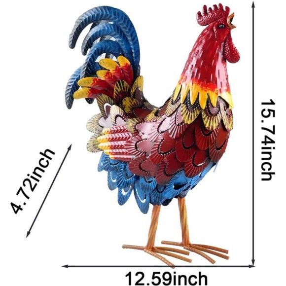 Rooster Statue Chicken Sculpture Garden Metal Yard Art for Yard Outdoor Decor - Picture 12 of 16